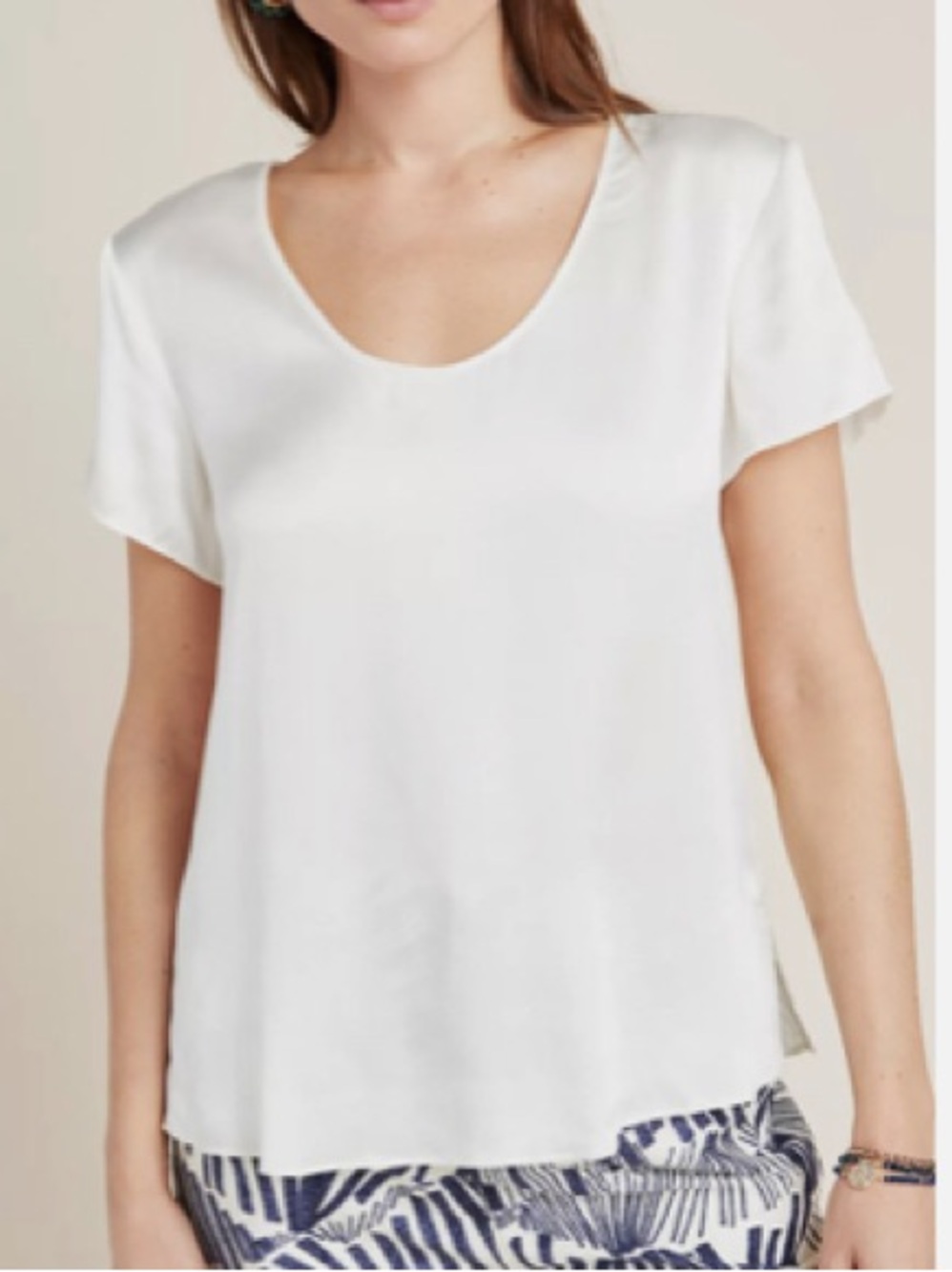 Anthropologie Lucy Silk Tee Lightweight 100% Satin Scoop Neck Large